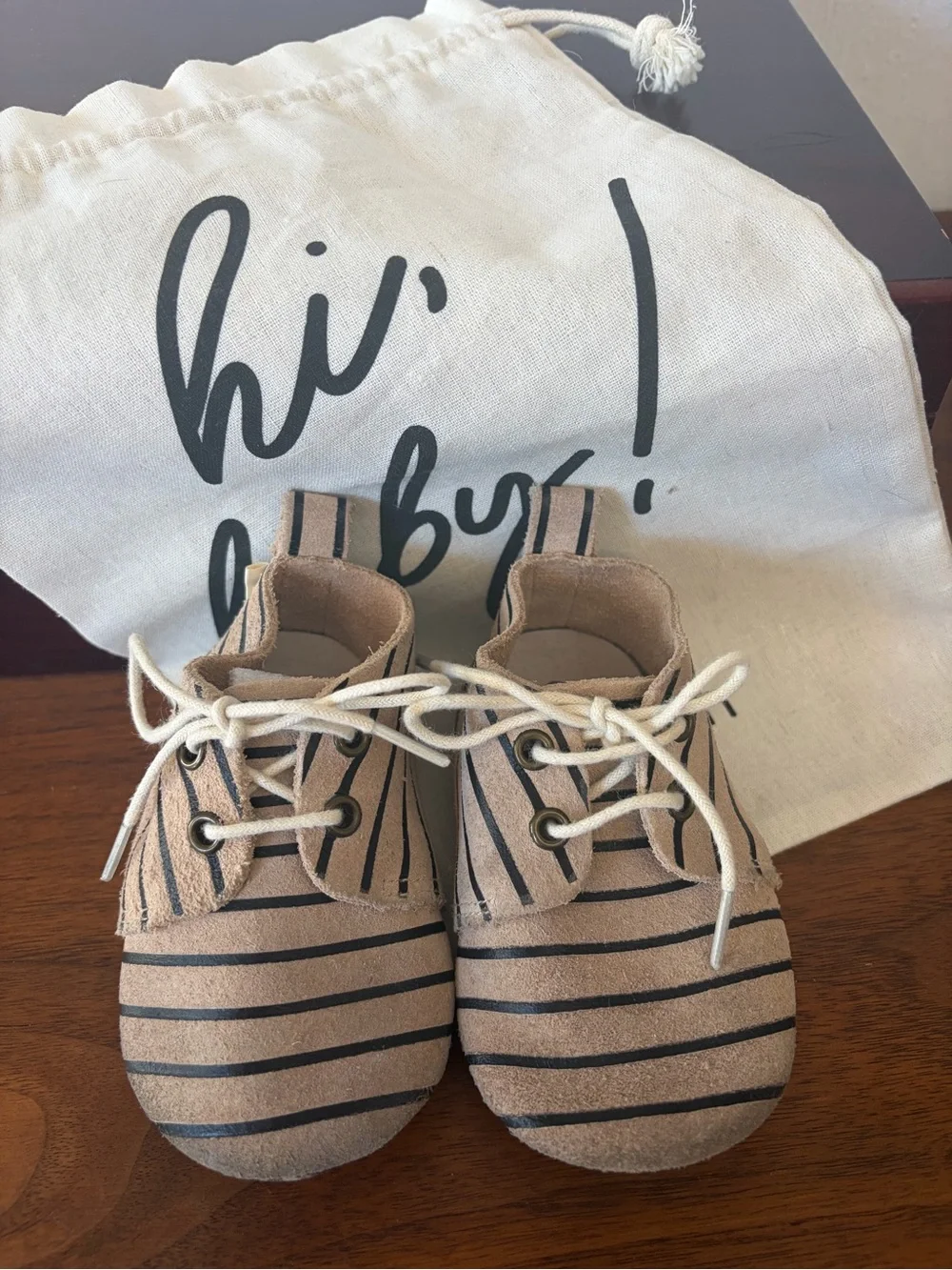 Striped Tan leather baby Moccasin Lace-Up Shoes